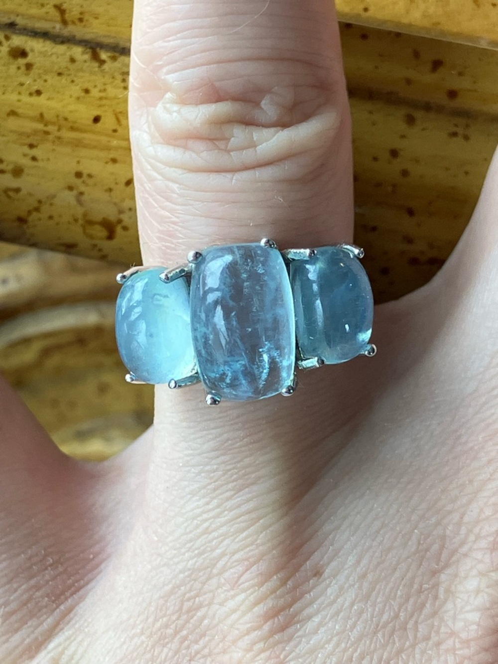 Genuine Aquamarine Sterling Silver Ring Size 6